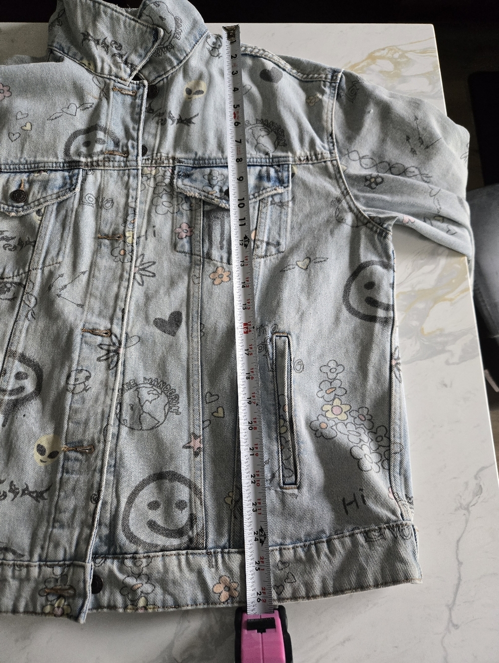 Oversized Denim Jacket With Doodles. Womens Size M - Picture 9 of 10